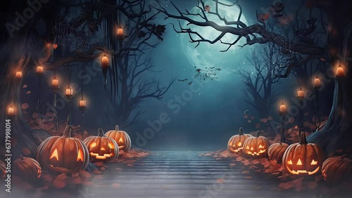 halloween night decorative with bat and moon background. seamless looping time-lapse virtual  4k video animation background.
