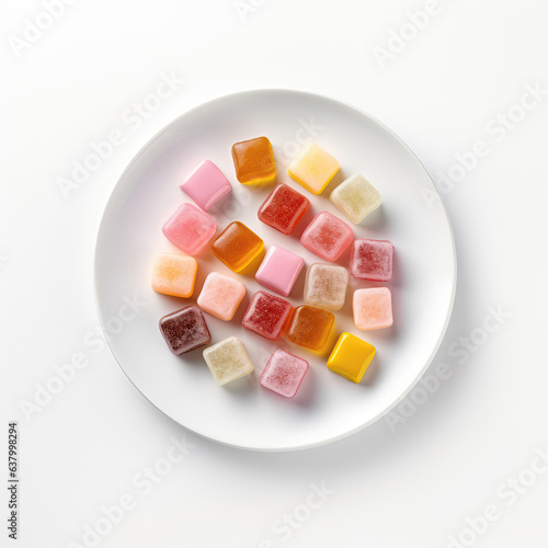 Cuberdon Candies Belgian Dish On Plate On White Background Directly Above View photo