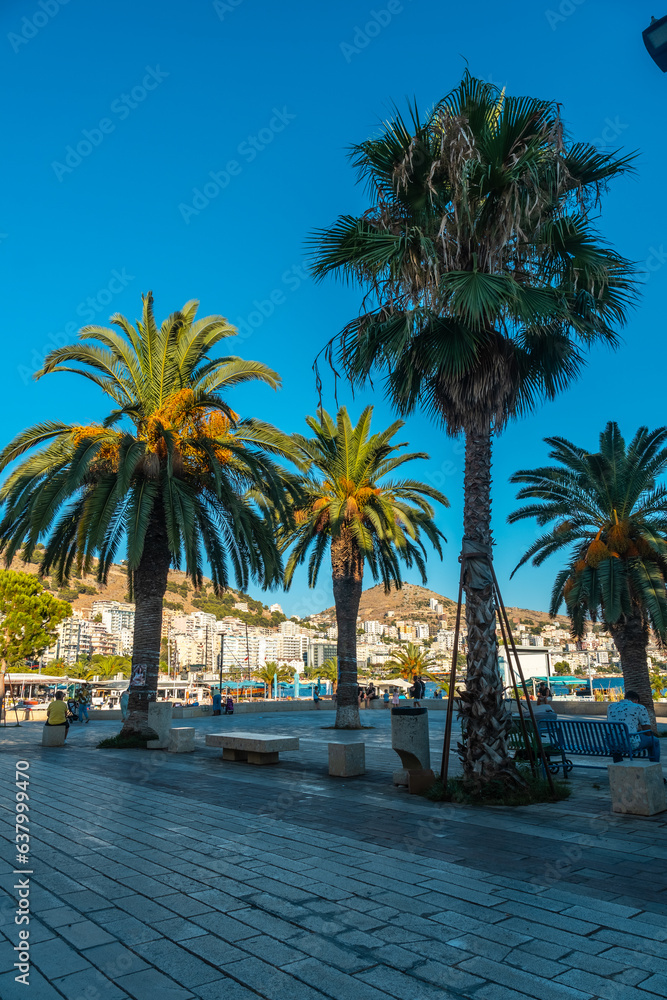 Bulevardi Hasan Tahsin at Saranda Beach on the Albanian Riviera in Sarande, Albania