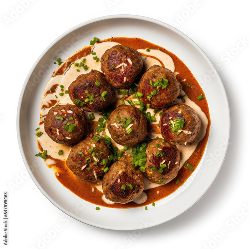 Nargisi Kofta Pakistani Dish On Plate On White Background Directly Above View photo