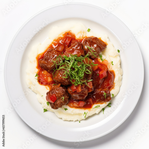 Meggyleves Hungarian Dish On Plate On White Background Directly Above View