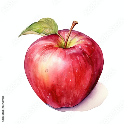 Watercolor Illustration of Apple on White Background - Generative AI Art