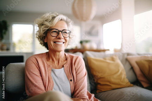 Portrait Smiling middle aged woman at home single mature