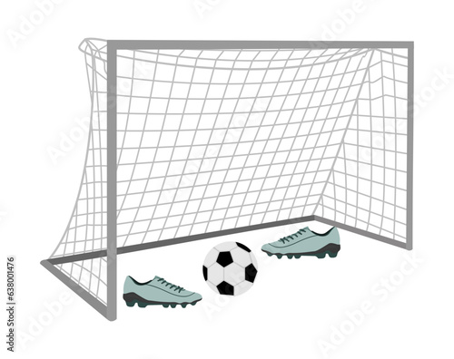 Set of soccer with soccer goal, soccer ball and soccer shoes Illustration Design Vector