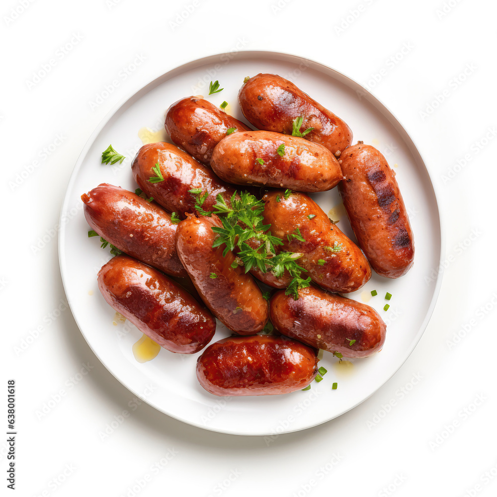 Smoked Sausage Portuguese Dish On Plate On White Background Directly Above View