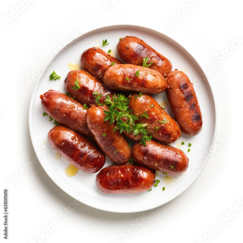 Smoked Sausage Portuguese Dish On Plate On White Background Directly Above View