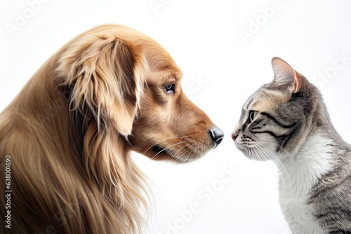 Portrait Of Cat And Dog In Profile On White Background