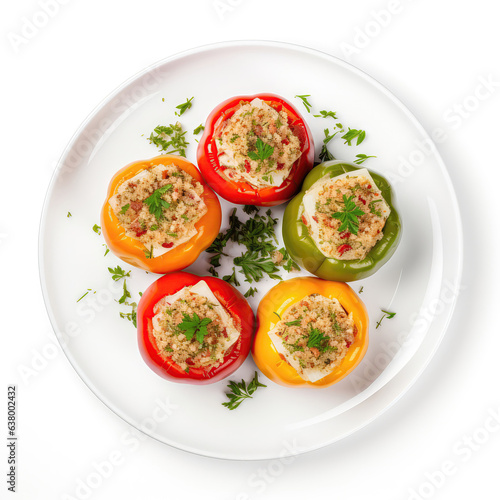 Stuffed Peppers Hungarian Dish On Plate On White Background Directly Above View