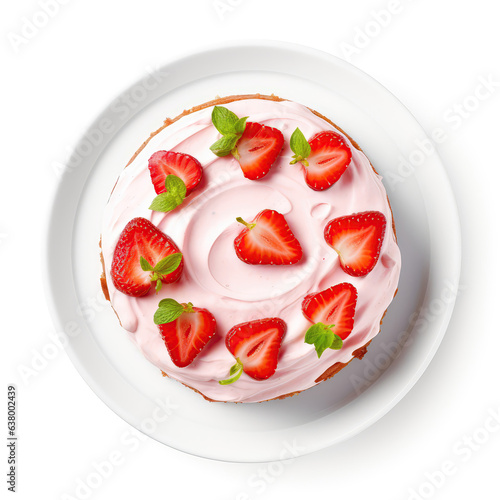 Strawberry Cake Swedish Dish On Plate On White Background Directly Above View