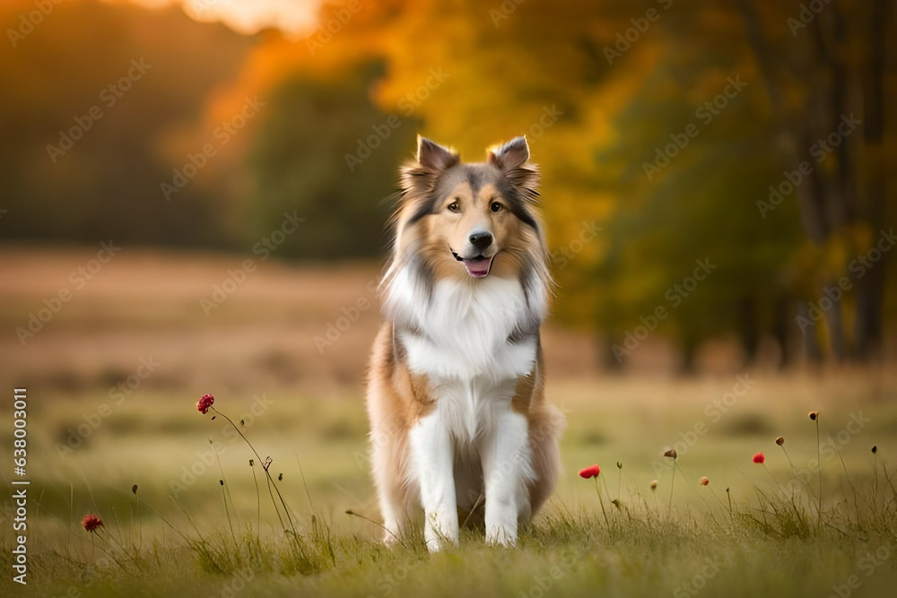 sitting border collie dog with sunrise in background sitting border collie dog with sunrise in background