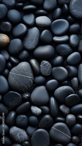 close-up vertical background glossy black wet pebbles. Macro, pebble background. 