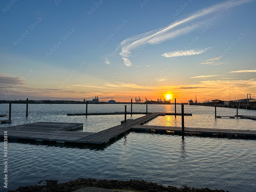 Sunset View from Southampton Harbour/Mayflower Park in Southampton, England