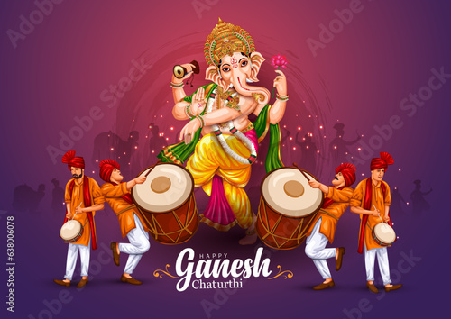 Valokuvatapetti happy Ganesh Chaturthi greetings with drummers