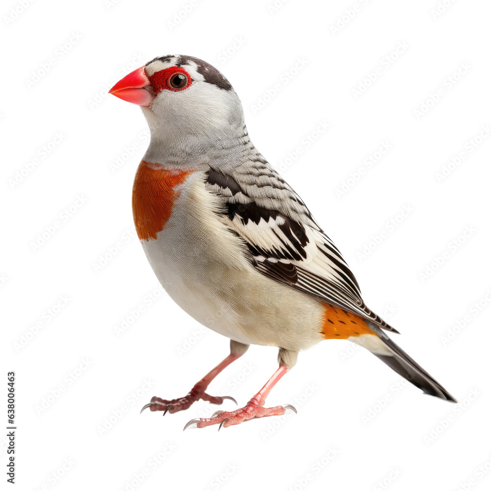 a Zebra Finch standing, in an isolated and transparent PNG in a Nature-themed, photorealistic illustration. Generative ai