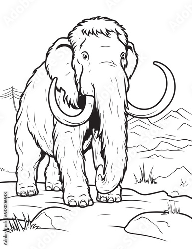 Mammoth coloring book, drawing book for kiids, ancient elephant mammoth drawing