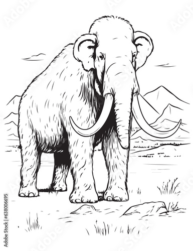 Mammoth coloring book, drawing book for kiids, ancient elephant mammoth drawing