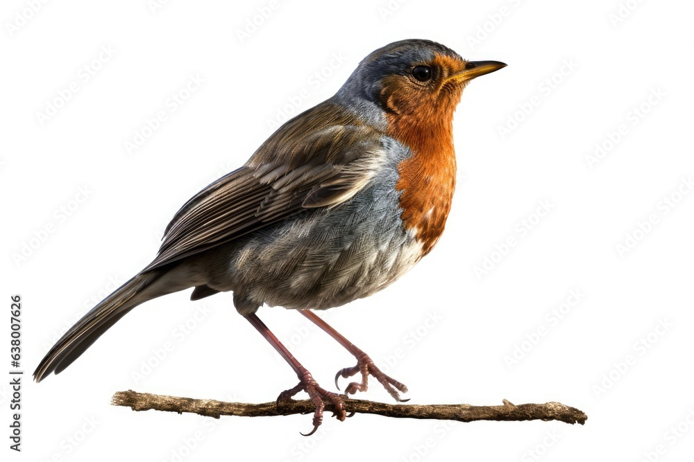 Fototapeta premium Erithacus rubeculas Robin, isolated on a white backdrop