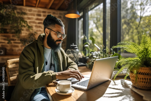 IT Developer using laptop to write code and working remote