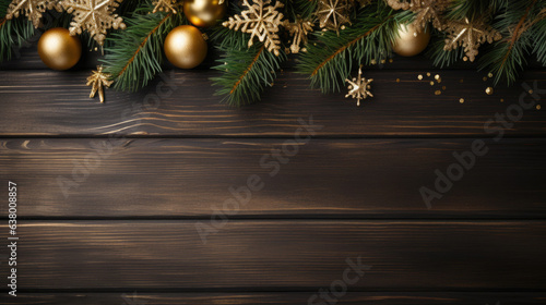 Classic Christmas Elegance: Golden Tree Decor on Dark Wood