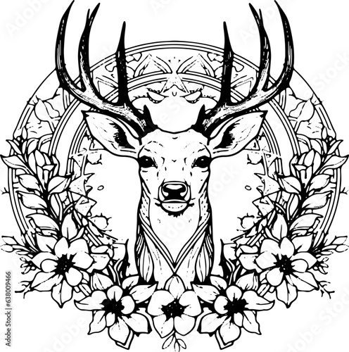 Coloring Page Deer  - Mandala - Vector