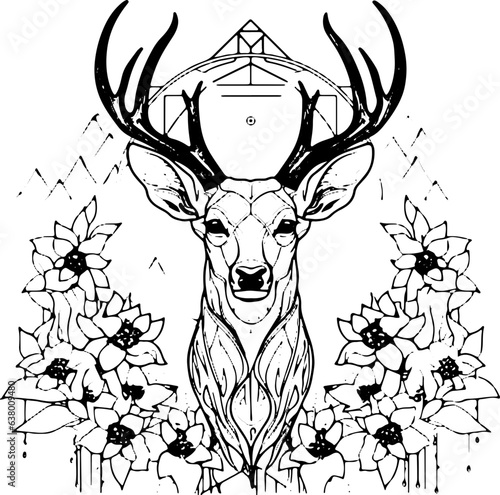 Coloring Page Deer  - Mandala - Vector