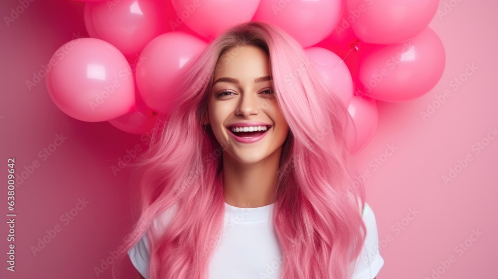 Joyful Model Graced by Pink Hearts and Laughter Joyful Model Graced by Pink Hearts and Laughter