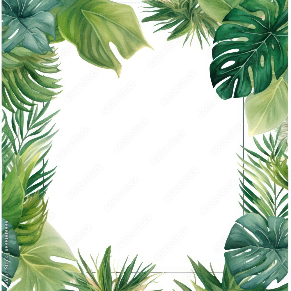 wedding invitation card set template design with watercolor greenery leaf and branch