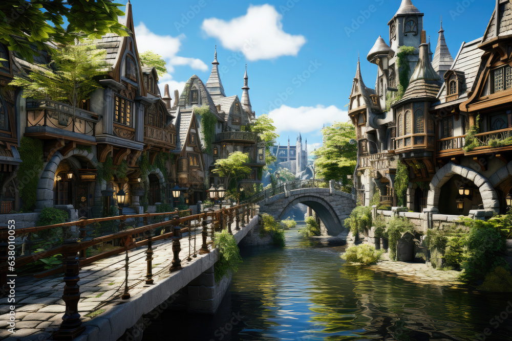 Naklejka premium Enchanted Emerald Citadel: A Medieval Fantasy Realm