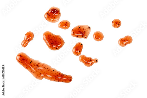 Red jam splashes isolated on a white background.