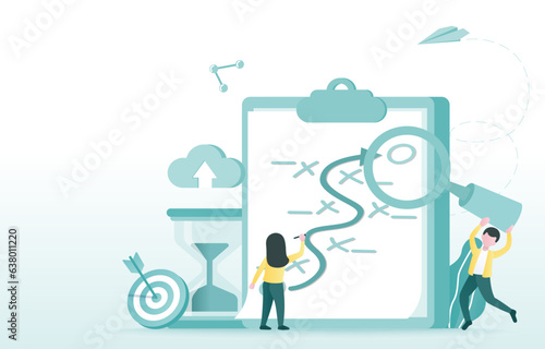 Business strategy planning concept. Tactical planning, management, improvement, development, creativity, thinking, competition and opportunity to achieve success. Flat vector design illustration.