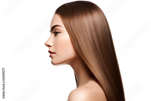 Profile of Woman with Beautiful Shiny Straight Hair