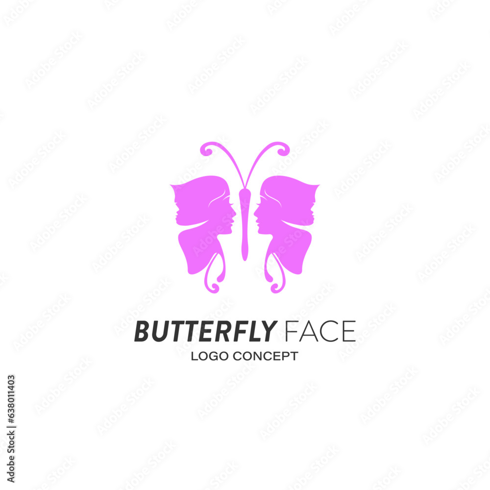 Butterfly face, Abstract beauty butterfly spa cosmetic shop Logo Design Symbol Template Flat Style Vector Illustration