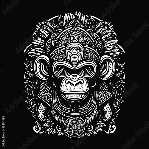 Monkey totem in Mayan, Aztec and Inca style. Print on a T-shirt or logo with a primate.