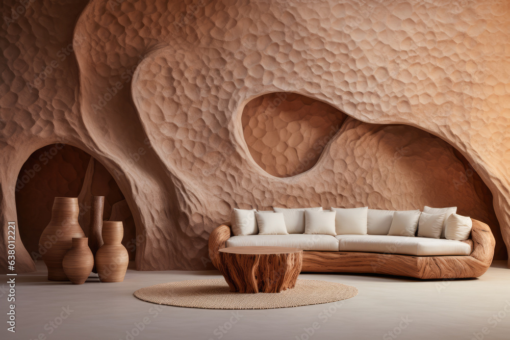 Luxurious sofa in an abstract stone room. Luxurious sofa in an abstract stone room.