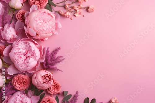Pink Romance Garden: Peonies Roses in Full Bloom