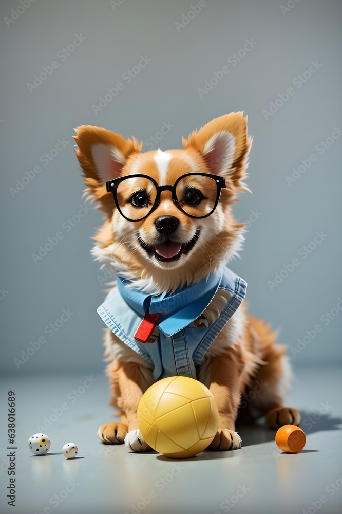 set of Cute playful doggy or pet is playing and looking happy isolated wearing glasses with different backgrounds set of Cute playful doggy or pet is playing and looking happy isolated wearing glasses with different backgrounds