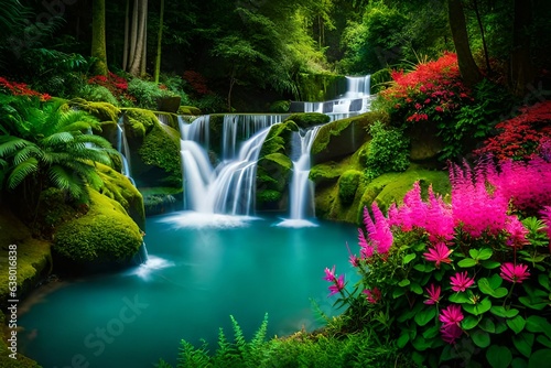 Beautiful garden with waterfall