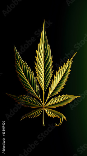 Green leaf of marijuana on a black background, generative AI.