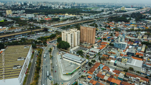 Visão aérea do bairro da barra funda na cidade de São Paulo, Brasil.