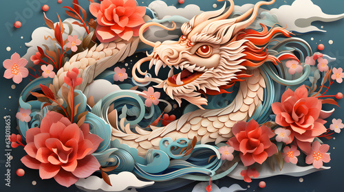 Vibrant Year of the Dragon, Colorful Illustration for Chinese New Year 2024. Generative AI