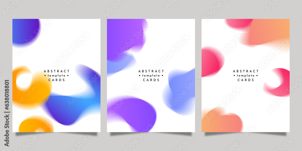 Poster design with abstract blur shapes. Cards, flyers, banners with colorful elements. Templates for holidays, invitations, business and social media. Modern style cards. Place for text.