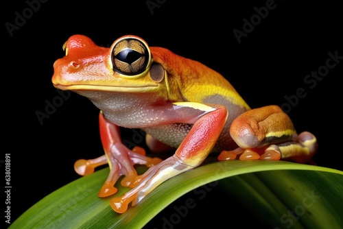 Beautiful rachophorus reinwardtii javan tree frog resting on flower buds photo