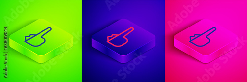 Isometric line Sports nutrition bodybuilding proteine power drink and food icon isolated on green, blue and pink background. Square button. Vector