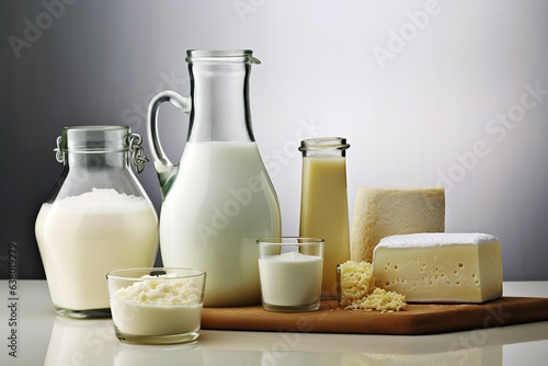 Dairy products of laboratory production. AI generated