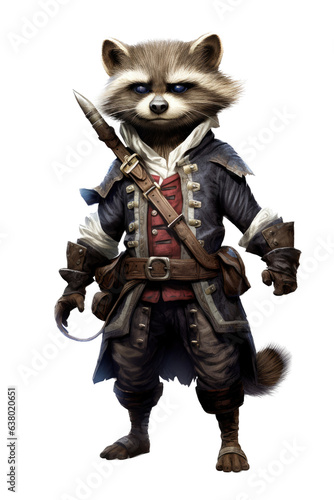 a Swashbuckling raccoon pirate, full body in a Fun-themed, illustration in a PNG, cutout, and isolated. Generative ai