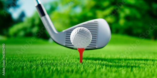 Golf Club and Golf Ball in the Green Grass - 3D illustration