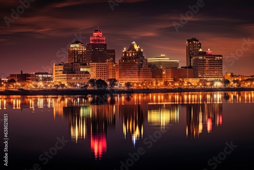 Peoria Night Skyline with Stunning Sunset View - Urban City Landscape Panorama showcasing Architecture of the City. Generative AI photo