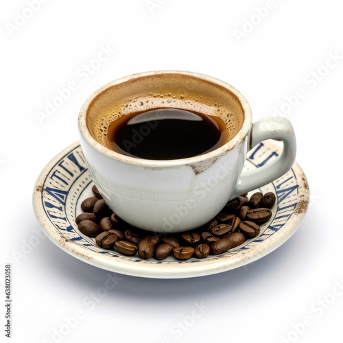 Illustration of a cup of coffee, on a white background. Generative AI. © Agustin