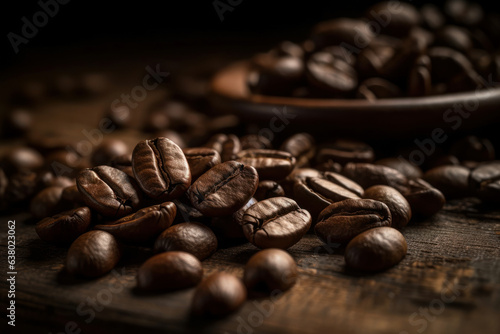 Coffee beans  on dark background. Generative AI.