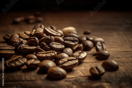 Coffee beans  on dark background. Generative AI.